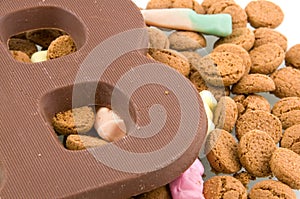 A chocolate letter with Sinterklaas candy