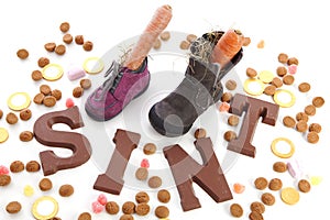 Chocolate letters and Shoes with carrots for Sinterklaas, a typical Dutch event