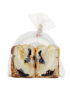 Chocolate loaded bread in plastic bag