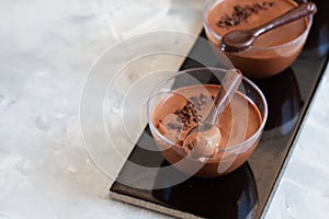 Chocolate low calorie mousse in portion glasses