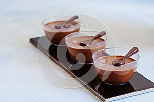 Chocolate low calorie mousse in portion glasses