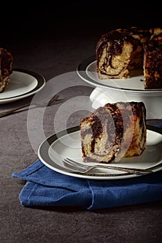 Chocolate marble pound cake on a plate