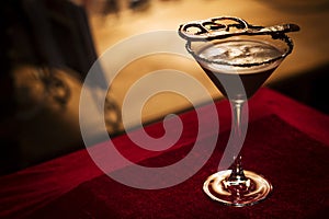 Chocolate martini cocktail drink in bar