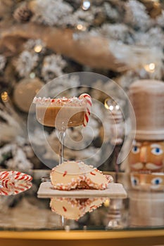 Chocolate Martinis Await Festive Gathering, with homemade shortbread cookies and candy canes.