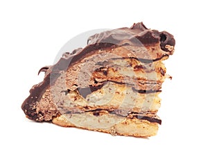 Chocolate marzipan slice of cake isolated