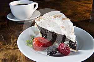 Chocolate Meringue Pie with Berries and Coffee
