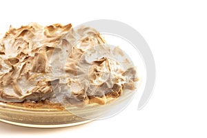A Chocolate Meringue Pie Isolated on a White Background