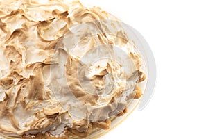 A Chocolate Meringue Pie Isolated on a White Background