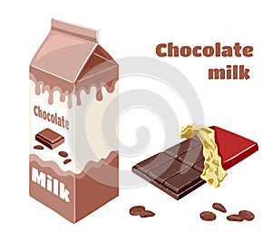 Chocolate Milk in carton box isolated on white background. Vector illustration of Dairy flavored drink