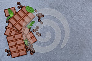 Chocolate milk chocolates bar food sweets slate copyspace top vi