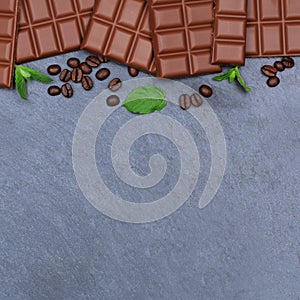 Chocolate milk chocolates bar square food slate copyspace top vi