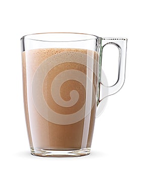 Chocolate milk drink or milkshake in glass mug isolated on a white with clipping path