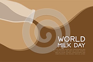 Chocolate Milk flavour bottle pouring, World Milk Day concept flat design illustration