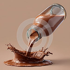 Chocolate milk pouring from bottle with splash