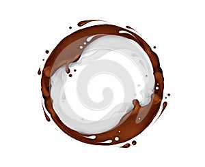Chocolate and milk splashes in a circular motion