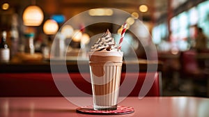 Chocolate Milkshake in a Classic American Diner - food photography - made with Generative AI tools
