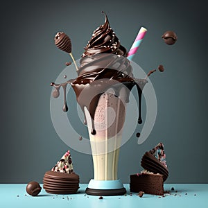 Chocolate milkshake on dark background