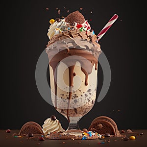 Chocolate milkshake on dark background