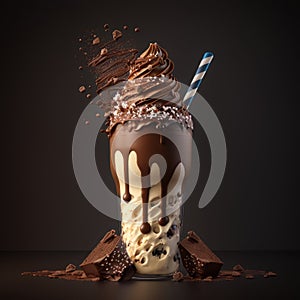 Chocolate milkshake on dark background