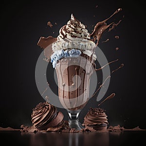 Chocolate milkshake on dark background