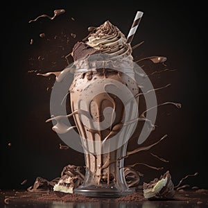 Chocolate milkshake on dark background