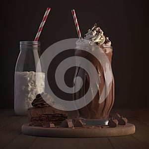 Chocolate milkshake on dark background