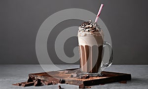 chocolate milkshake in a glass. Selective focus.