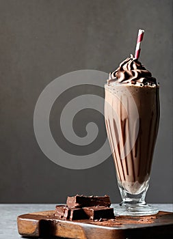 chocolate milkshake in a glass. Selective focus.