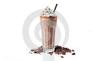 Chocolate milkshake isolated on white background