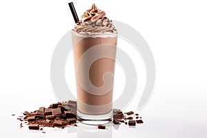 Chocolate milkshake isolated on white background