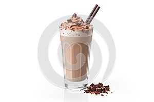 Chocolate milkshake isolated on white background