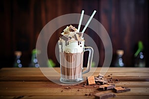 chocolate milkshake with marshmallows and chocolate sticks