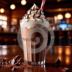 Chocolate Milkshake, rich sweet dairy ice cream and milk drink beverage