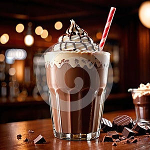 Chocolate Milkshake, rich sweet dairy ice cream and milk drink beverage