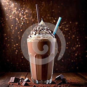 Chocolate Milkshake, rich sweet dairy ice cream and milk drink beverage