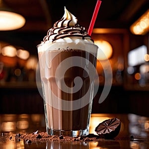 Chocolate Milkshake, rich sweet dairy ice cream and milk drink beverage