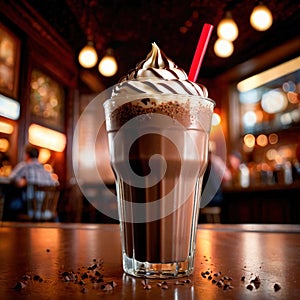 Chocolate Milkshake, rich sweet dairy ice cream and milk drink beverage