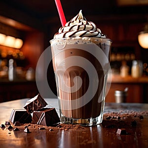 Chocolate Milkshake, rich sweet dairy ice cream and milk drink beverage