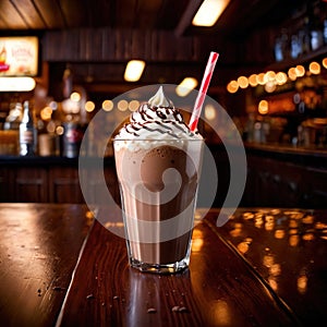 Chocolate Milkshake, rich sweet dairy ice cream and milk drink beverage