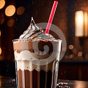 Chocolate Milkshake, rich sweet dairy ice cream and milk drink beverage