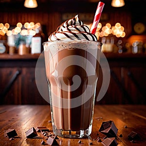 Chocolate Milkshake, rich sweet dairy ice cream and milk drink beverage