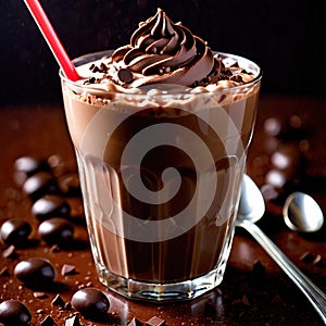 Chocolate Milkshake, rich sweet dairy ice cream and milk drink beverage