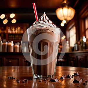 Chocolate Milkshake, rich sweet dairy ice cream and milk drink beverage