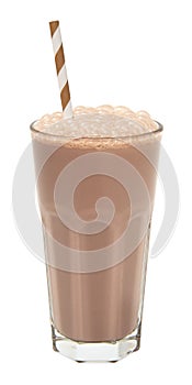 Chocolate milkshake in a tall glass isolated
