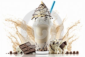 Chocolate milkshake. Vanilla milkshake. Cold drink concept. Generative AI