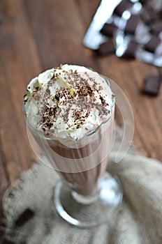 Chocolate Milkshake on wooden background