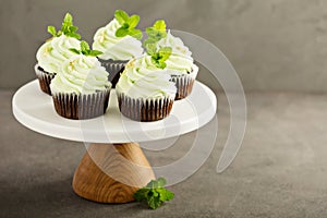 Chocolate mint cupcakes with green frosting