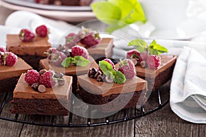 Chocolate mousse brownies with raspberry