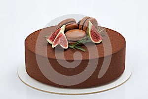Chocolate mousse cake on white background