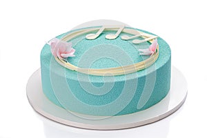 Chocolate mousse cake on a white background isolated. Turquoise mousse cake